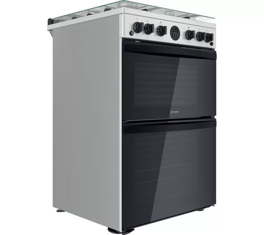 Indesit ID67G0MCX/UK Gas Cooker with Double Oven, Silver, A+ Rated