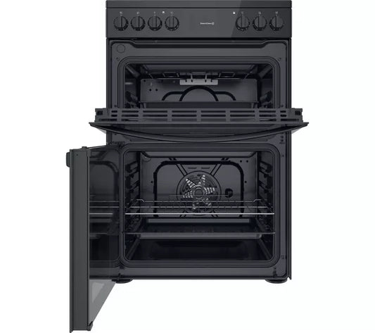 Indesit ID67V9KMB/UK Ceramic Electric Cooker with Double Oven, Black, A Rated