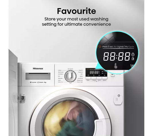 Hisense WF3M841BWI Integrated Washing Machine, 8kg, 1300 Spin, White, A Rated