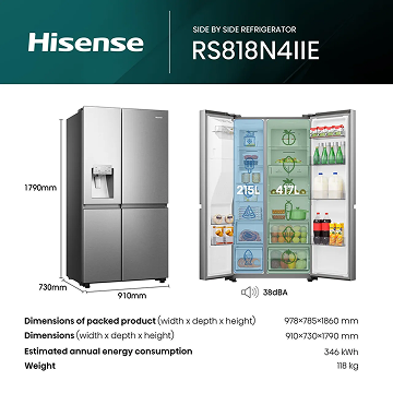 Hisense RS818N4IIE American Fridge Freezer, Stainless Steel