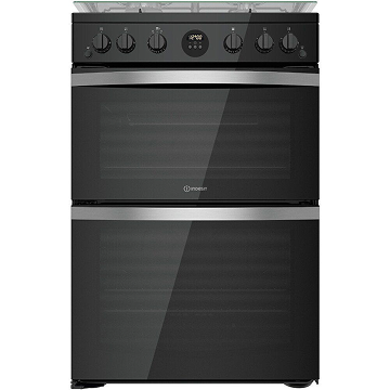 Indesit ID67G0MCB/UK Gas Cooker with Double Oven, Black, A+ Rated