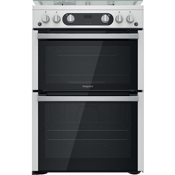 Hotpoint HDM67G0C2CX/U Gas Cooker with Double Oven, Silver, A+ Rated