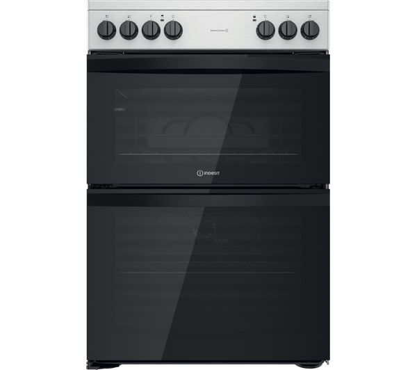 Indesit ID67V9HCX/UK Ceramic Electric Cooker with Double Oven, Silver, A Rated