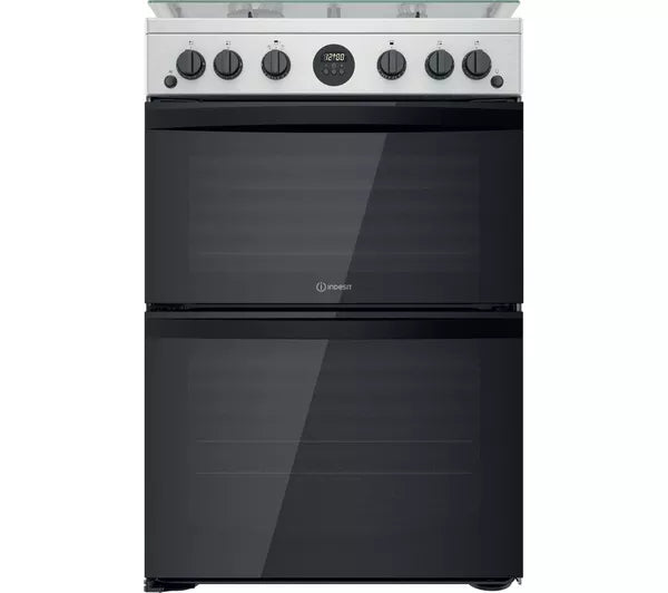 Indesit ID67G0MCX/UK Gas Cooker with Double Oven, Silver, A+ Rated