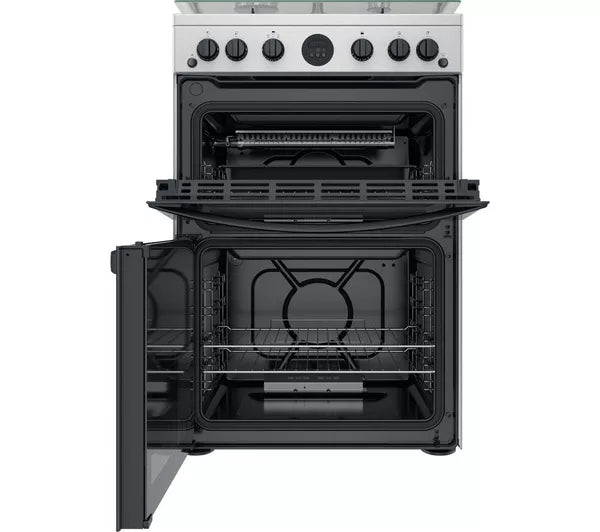 Indesit ID67G0MCX/UK Gas Cooker with Double Oven, Silver, A+ Rated