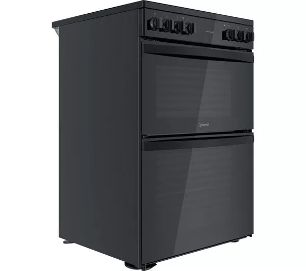 Indesit ID67V9KMB/UK Ceramic Electric Cooker with Double Oven, Black, A Rated