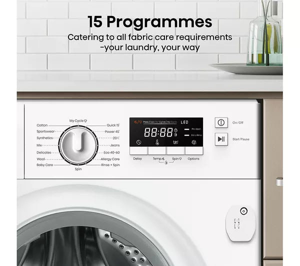 Hisense WF3M841BWI Integrated Washing Machine, 8kg, 1300 Spin, White, A Rated