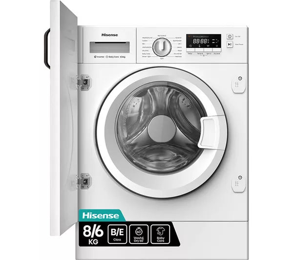 Hisense WD3M841BWI Integrated Washer Dryer, 8kg/6kg, 1400 Spin, White, B Rated