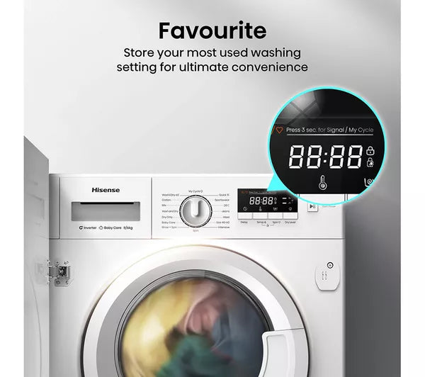 Hisense WD3M841BWI Integrated Washer Dryer, 8kg/6kg, 1400 Spin, White, B Rated