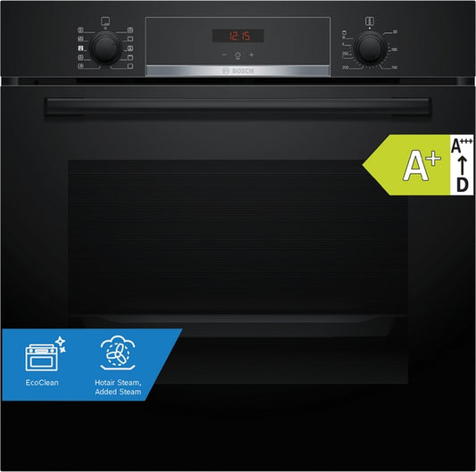 Bosch Series 4 Built-In Electric Single Oven with Steam - Black - A+ Rated