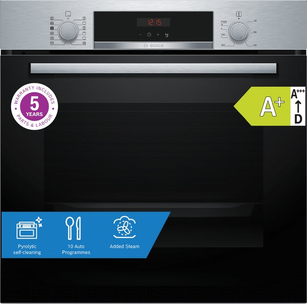 Bosch Series 4 Built-In Electric Single Oven with Pyrolytic - Stainless Steel - A+ Rated